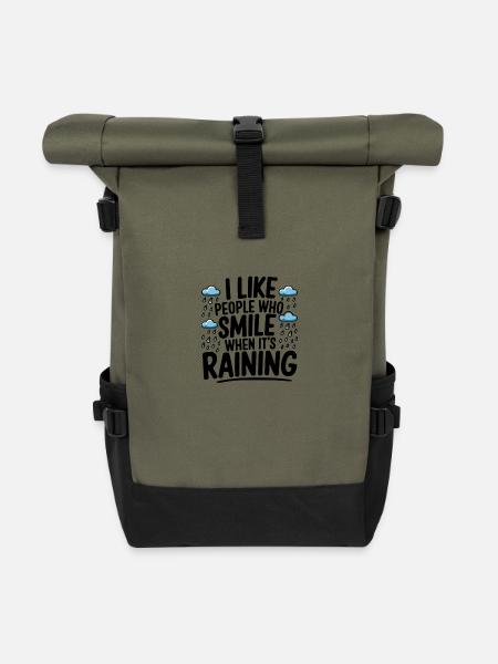 Ich Mag Menschen Die Lächeln Wenn Es Regnet - Rolltop Rucksack - Olive/Schwarz