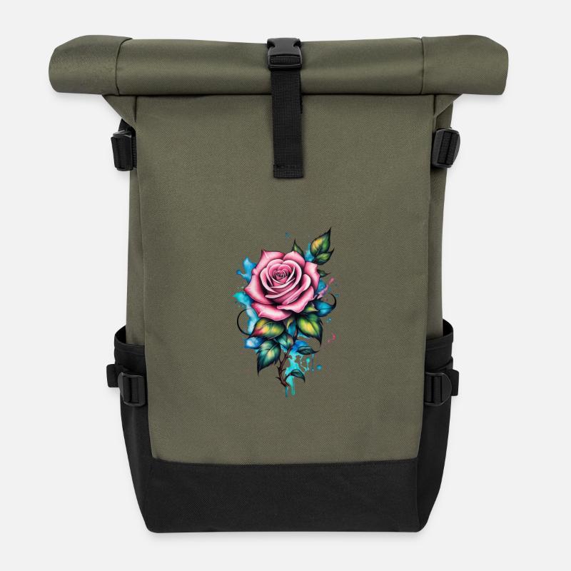 Tattoo Rose - Rolltop Rucksack - Olive/Schwarz