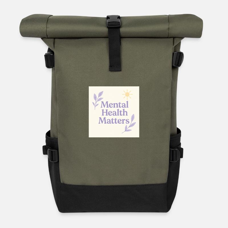 Mental Health Matters Sun - Roll Top Backpack - olive/black