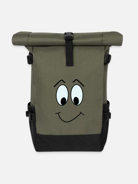 COMIC GESICHT 3 - Rolltop Rucksack - Olive/Schwarz