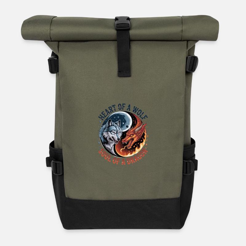 Herz des Wolfes, Seele des Drachen - Rolltop Rucksack - Olive/Schwarz