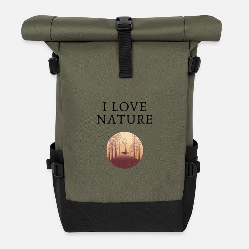 Silhouettierte Waldhirsche bei Einbruch der Dämmerung - Rolltop Rucksack - Olive/Schwarz