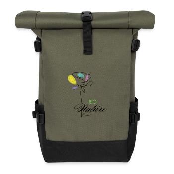 Colorful Organic Nature Flowers - Roll Top Backpack - olive/black - Front