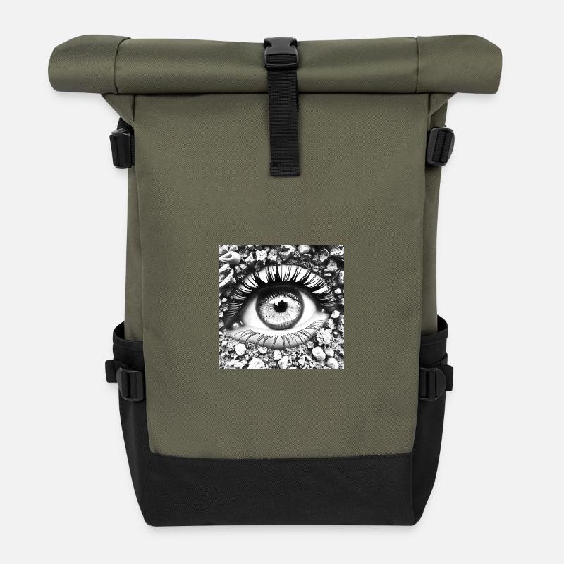 Steinauge: Blick in Tiefe - Rolltop Rucksack - Olive/Schwarz