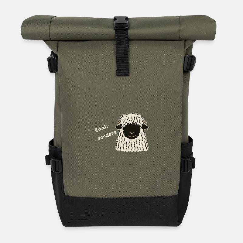 Bäähsonders - das Walliser Schwarznasenschaf - Rolltop Rucksack - Olive/Schwarz