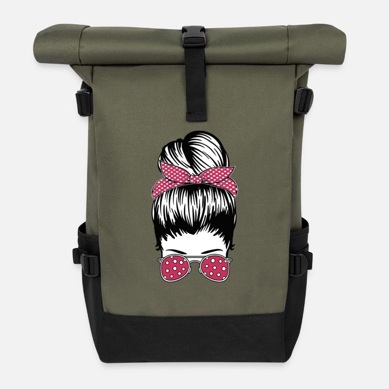 Retro Rockabilly Girl Geschenk - Rolltop Rucksack - Olive/Schwarz