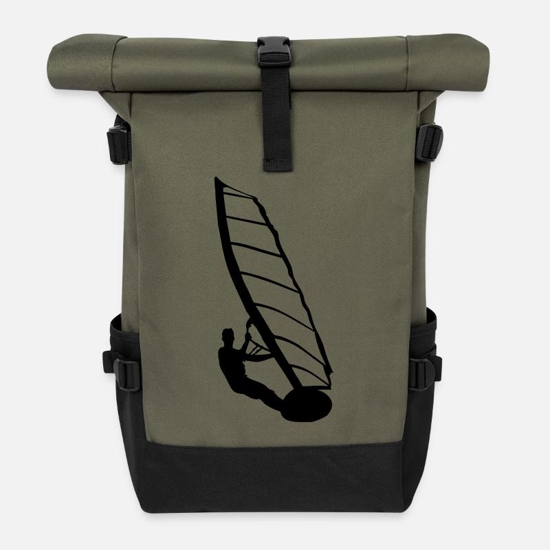 Windsurfer, Surfer, Wassersport,  - Rolltop Rucksack - Olive/Schwarz