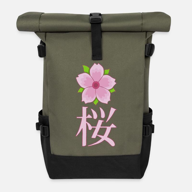 Fleur de cerisier manga - Sac à dos roll top - olive/noir