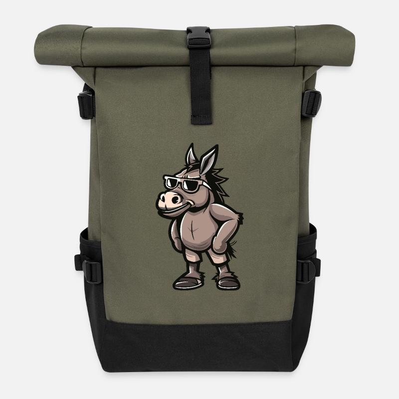 Esel Cool Comic - Rolltop Rucksack - Olive/Schwarz