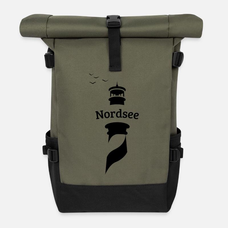 Nordsee Leuchtturm - Möwen - Rolltop Rucksack - Olive/Schwarz