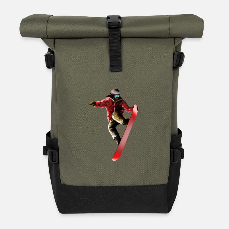 Roter Snowboarder Sprung - Rolltop Rucksack - Olive/Schwarz