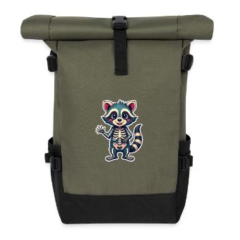 Raton laveur squelette – Mignon, effronté et un peu - Sac à dos roll top - olive/noir - Devant