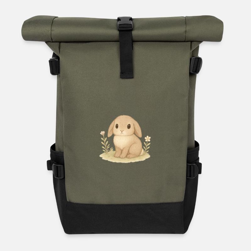 Nordischer Wald - Hase - Rolltop Rucksack - Olive/Schwarz