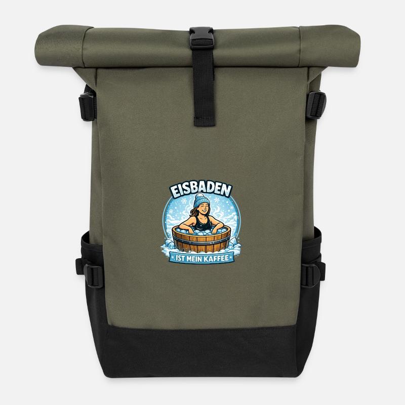 Eisbad Kaffee Humor Illustration - Rolltop Rucksack - Olive/Schwarz