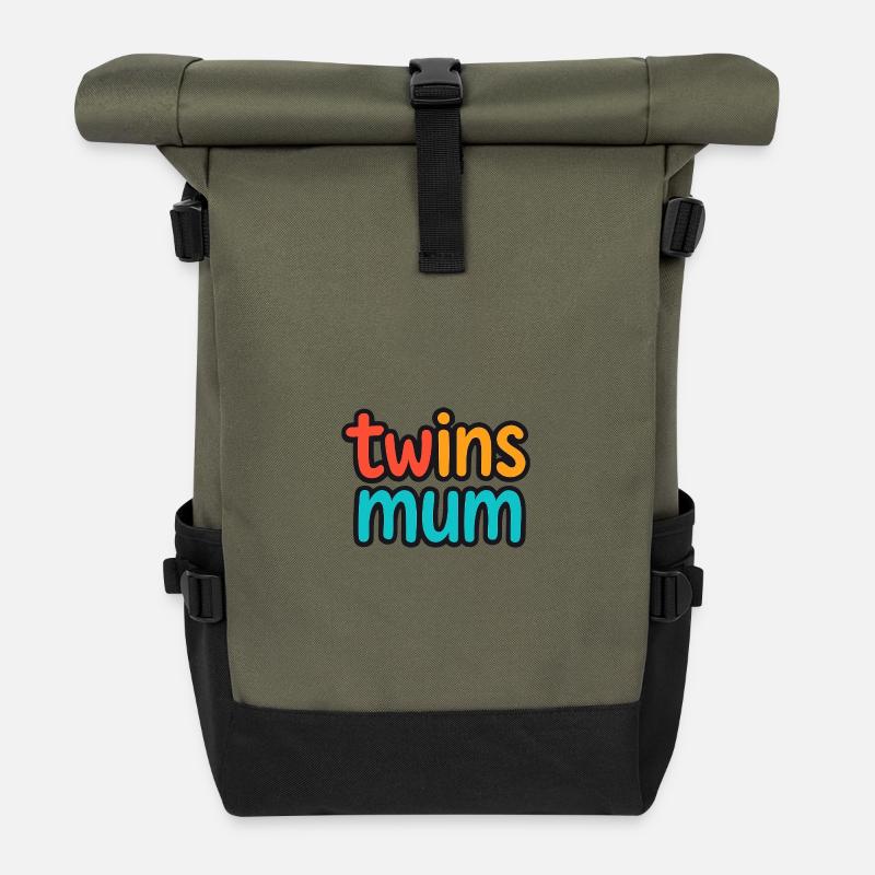 Twin Mom Twins Design - Roll Top Backpack - olive/black