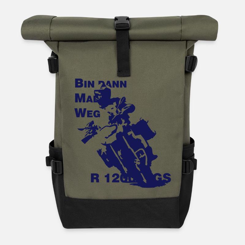 Bin dann Mal Weg - Rolltop Rucksack - Olive/Schwarz