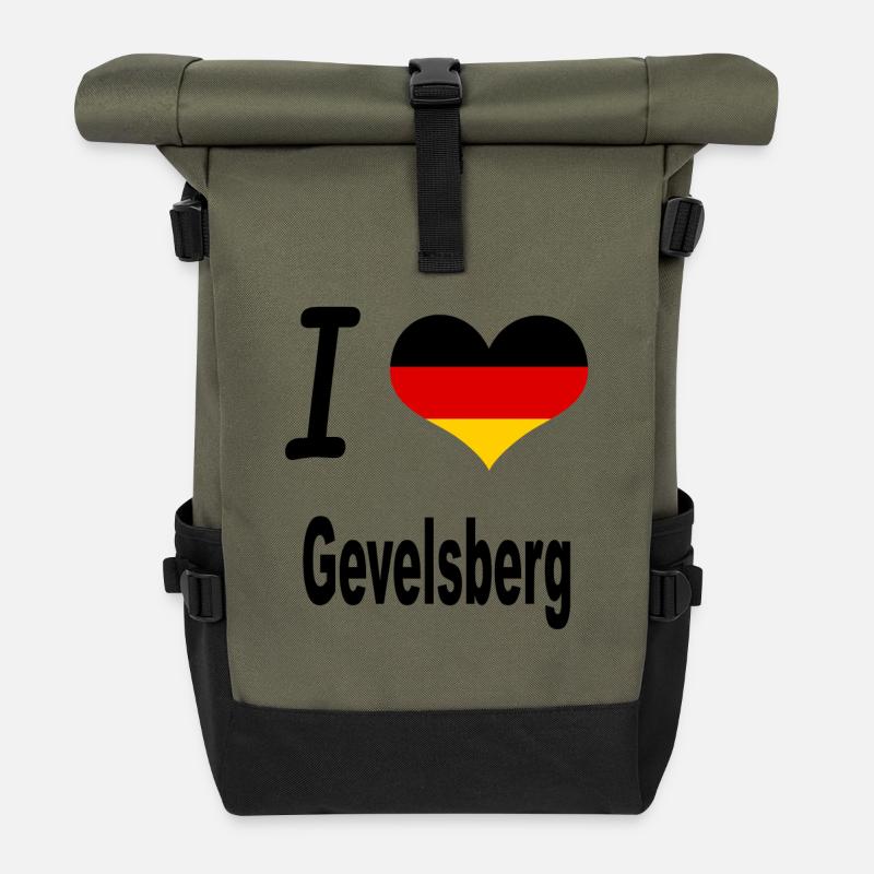 I Love Germany Home Gevelsberg - Rolltop Rucksack - Olive/Schwarz