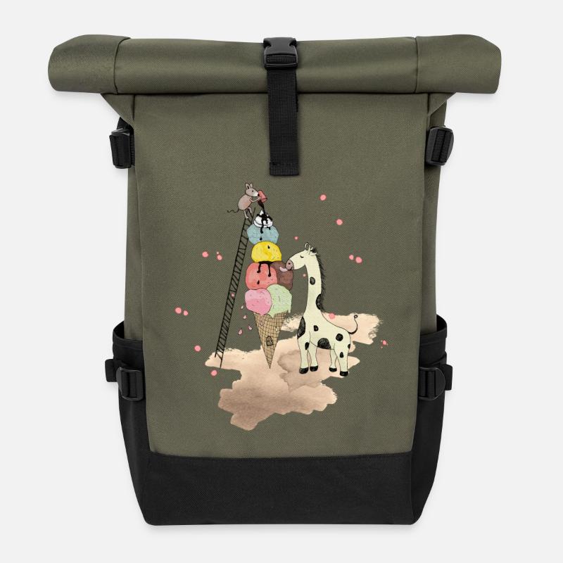 Wildlife Icecream - Rolltop Rucksack - Olive/Schwarz
