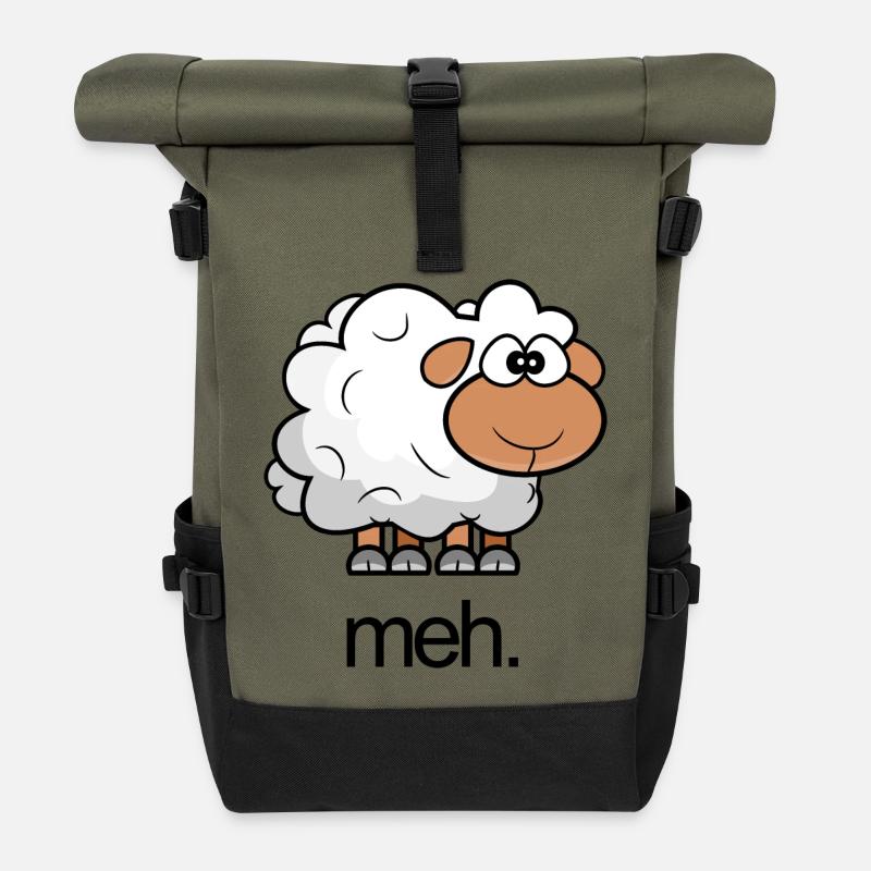 Illustration de moutons avec citation - Sac à dos roll top - olive/noir