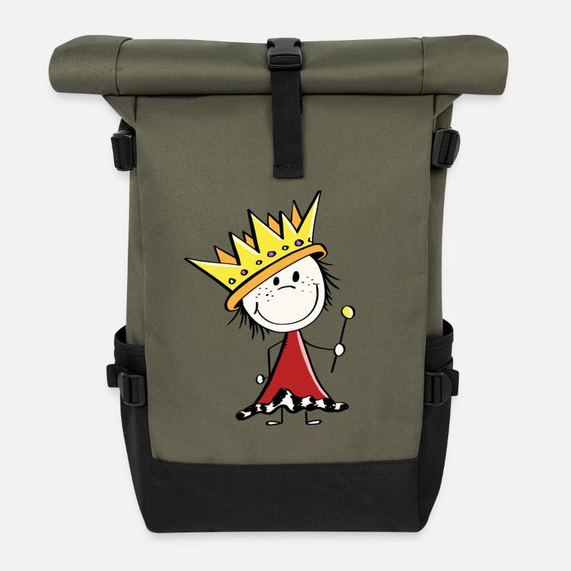 Süßer kleiner König - Könige - Strichmännchen - Rolltop Rucksack - Olive/Schwarz