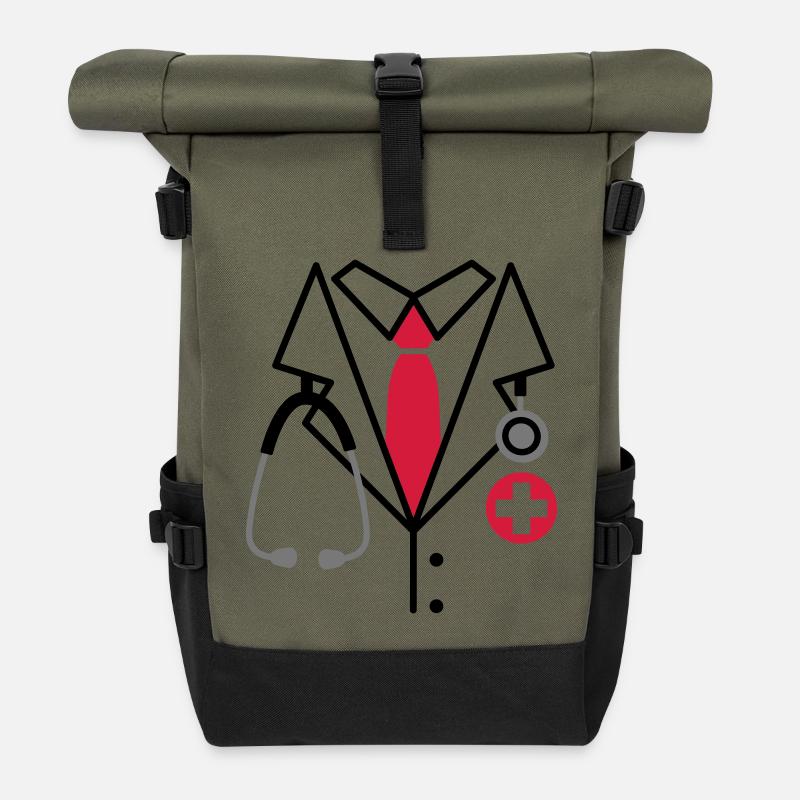 Doctor, Doctor Costume - Roll Top Backpack - olive/black