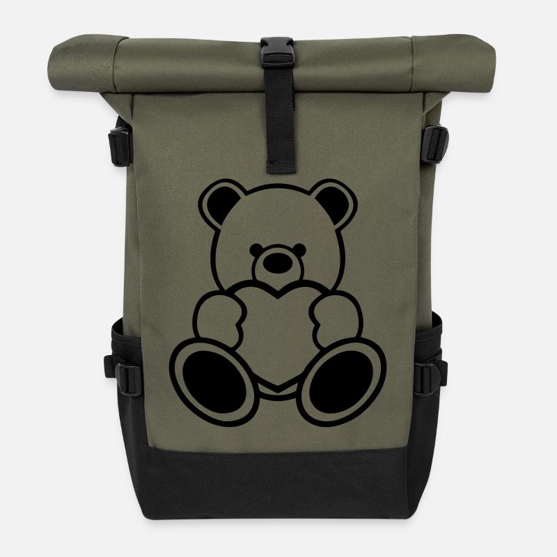 Teddy Bär mit Herz - Rolltop Rucksack - Olive/Schwarz