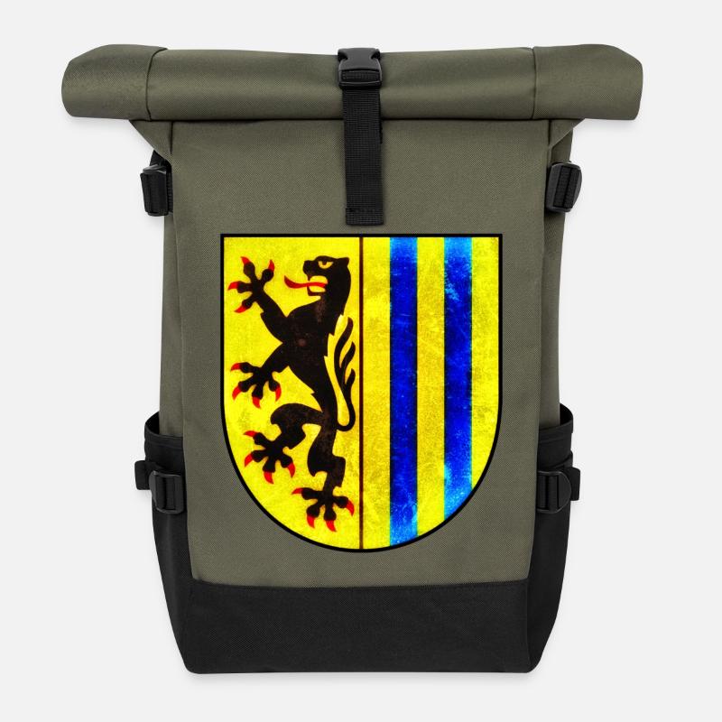 Leipzig - Leipziger Wappen - Rolltop Rucksack - Olive/Schwarz