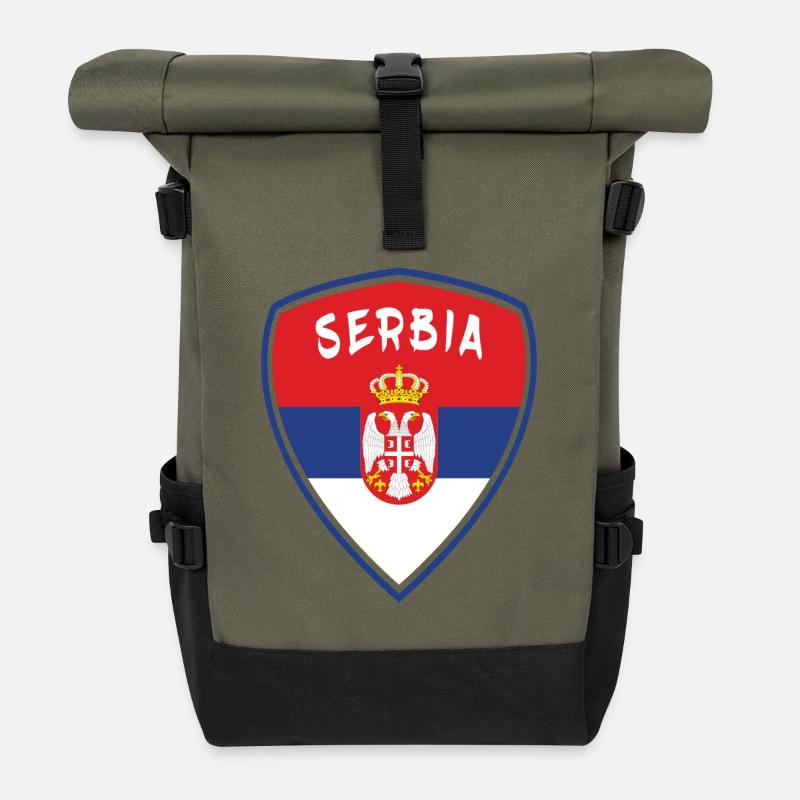 Serbien Wappen Design / Geschenk Belgrad Balkan - Rolltop Rucksack - Olive/Schwarz