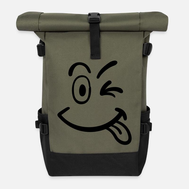 smiley - Sac à dos roll top - olive/noir