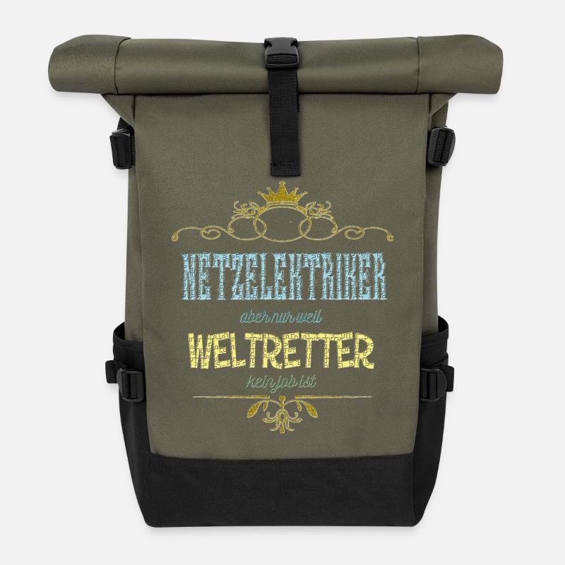 Netzelektriker Weltretter - Rolltop Rucksack - Olive/Schwarz
