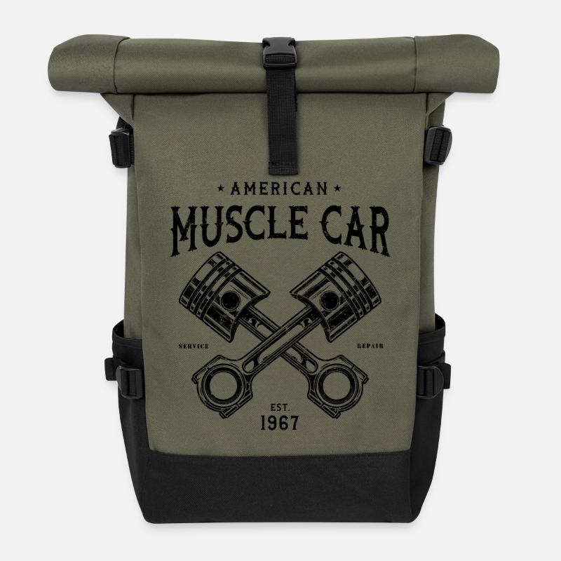 Muscle-car American Classic v8 - Roll Top Backpack - olive/black