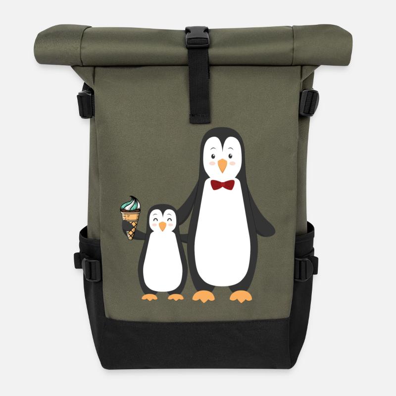 Pinguin Pinguine mit Eis - Rolltop Rucksack - Olive/Schwarz