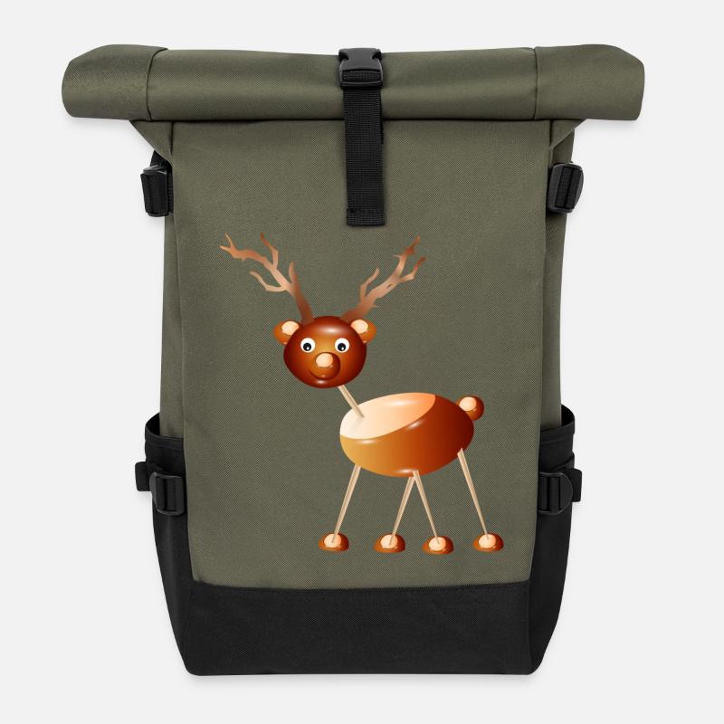 Hirsch mit Geweih aus Kastanien und Zahnstocher - Rolltop Rucksack - Olive/Schwarz