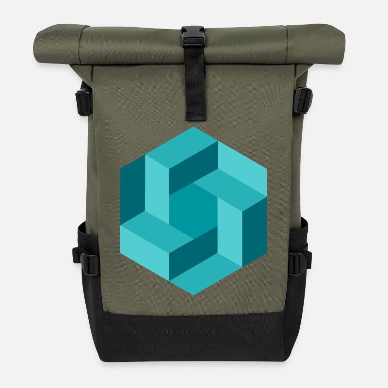 Abstrakte Geometrie in Blau - Rolltop Rucksack - Olive/Schwarz