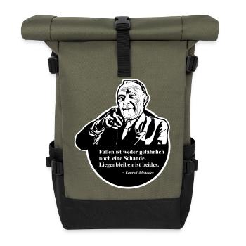 Konrad Adenauer Zitat: Fallen - Rolltop Rucksack - Olive/Schwarz - Vorne