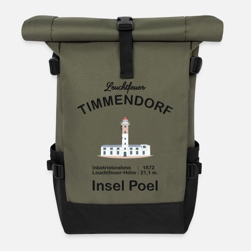 Leuchtfeuer Timmendorf Insel Poel, deutsche Ostsee - Rolltop Rucksack - Olive/Schwarz