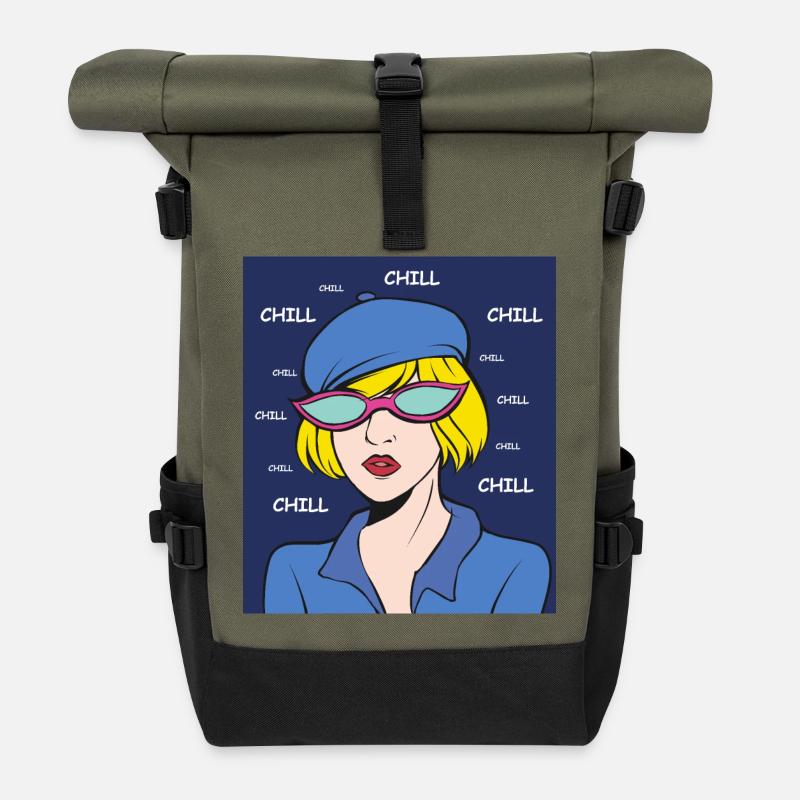 Chill Pop Art Lady - Sac à dos roll top - olive/noir