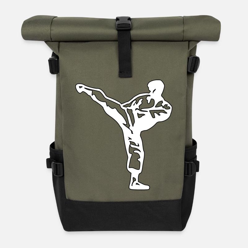Karate White - Roll Top Backpack - olive/black