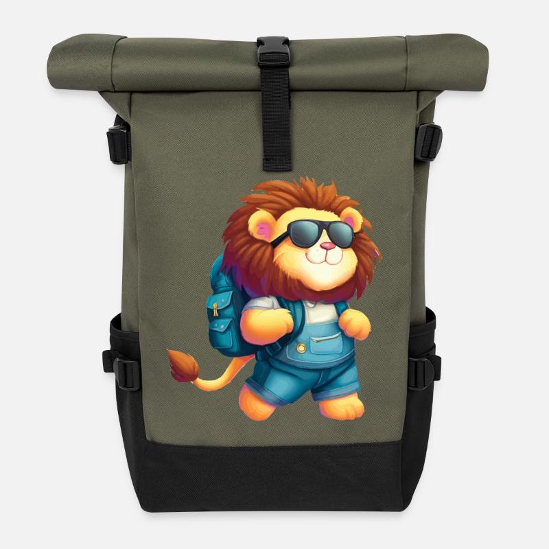 Lion aventureux avec lunettes de soleil - Sac à dos roll top - olive/noir