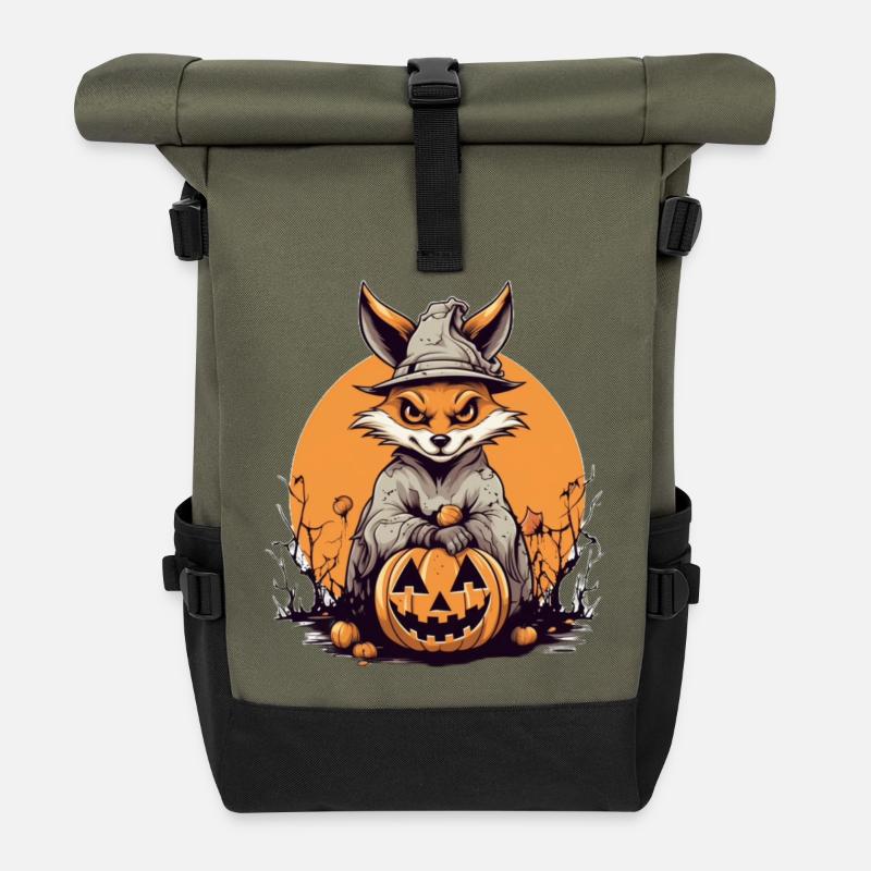 Grim Fox in the Witch's Forest - Roll Top Backpack - olive/black