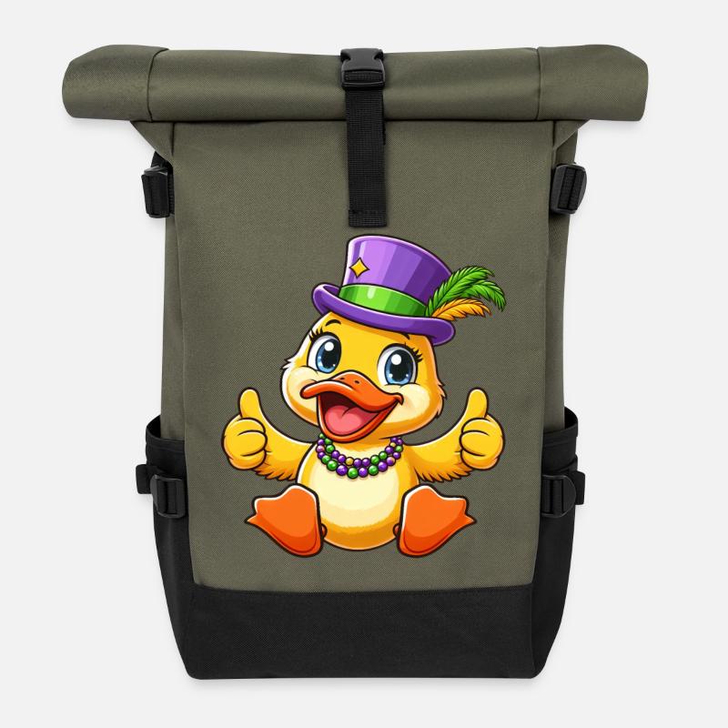 Mardi Gras Ente: Daumen Hoch - Rolltop Rucksack - Olive/Schwarz
