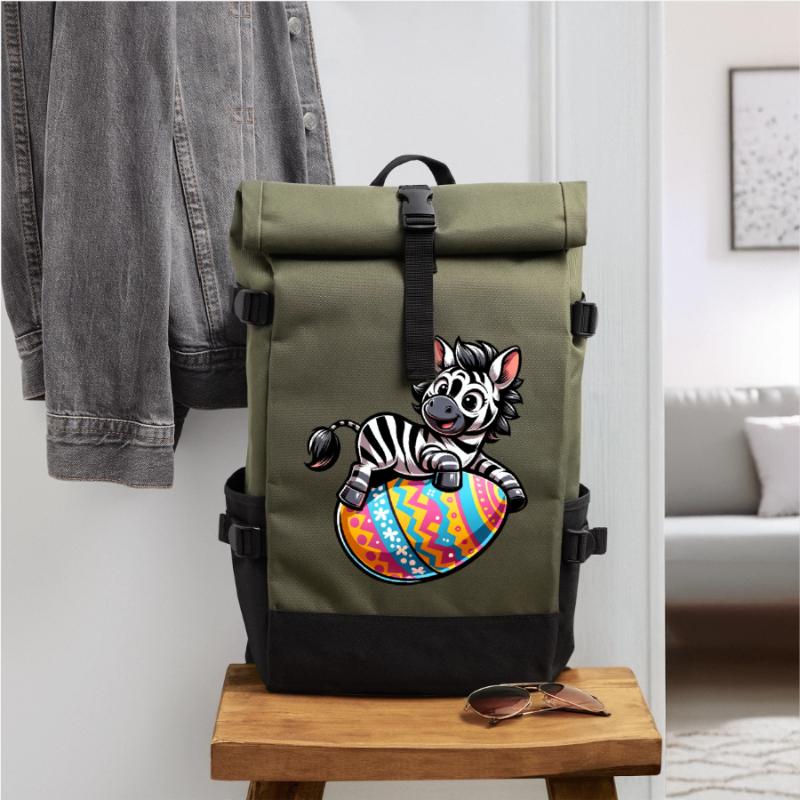 Easter Zebra Easter Egg Comic Roll Top Backpack