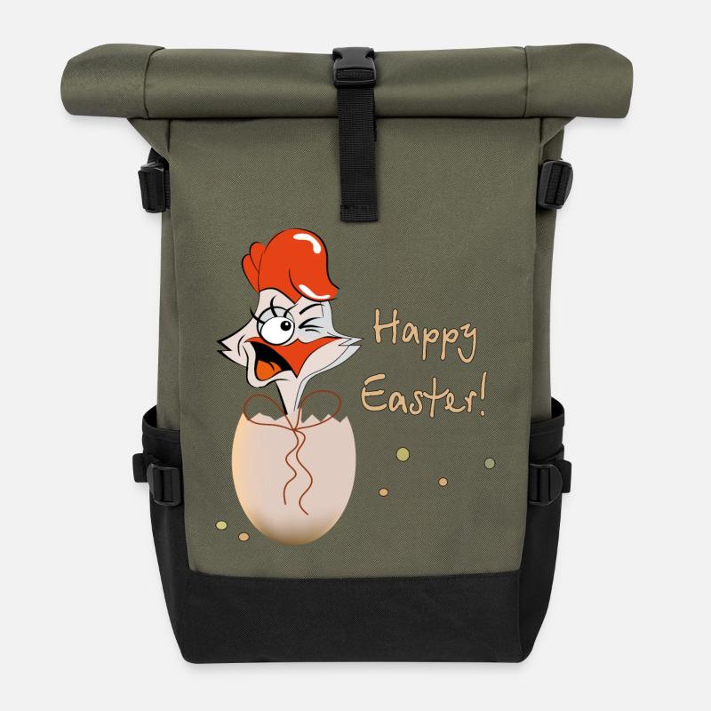 Happy Easter Hahn Ostern - Rolltop Rucksack - Olive/Schwarz