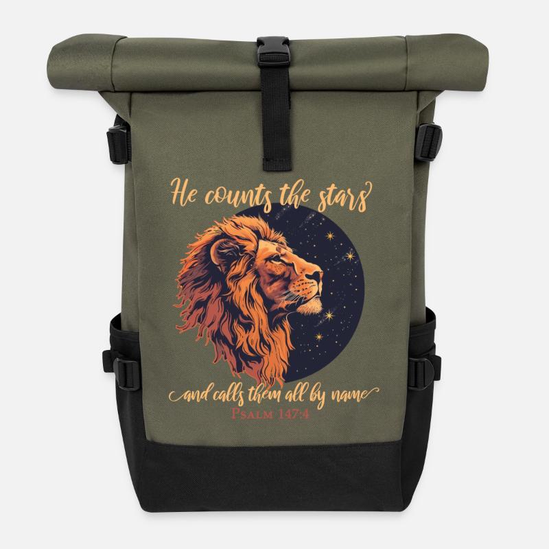 Löwe Bibelvers Christlich - Rolltop Rucksack - Olive/Schwarz