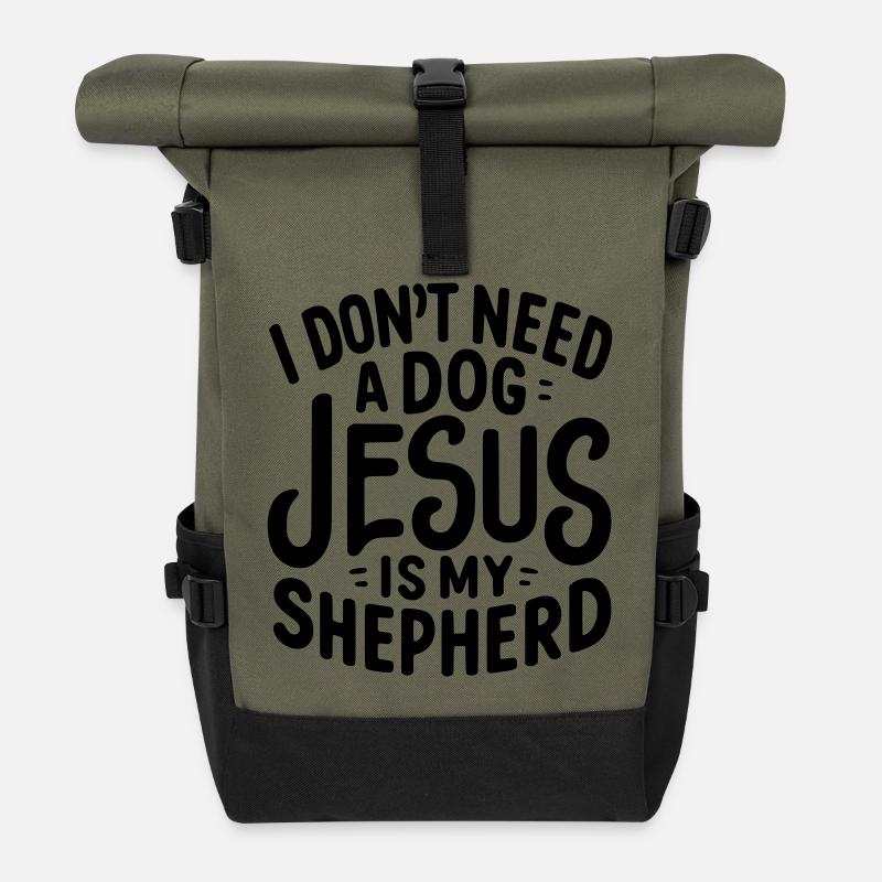Jesus is my Shepherd - Roll Top Backpack - olive/black