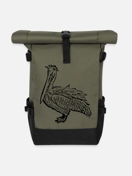 Pelikane Vogel Vögel Pelecanus - Rolltop Rucksack - Olive/Schwarz