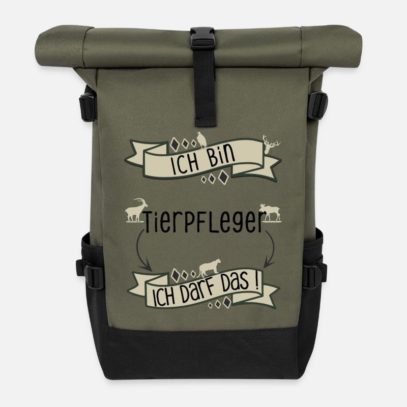 Lustiger Tierpfleger Spruch - ich darf das! - Rolltop Rucksack - Olive/Schwarz