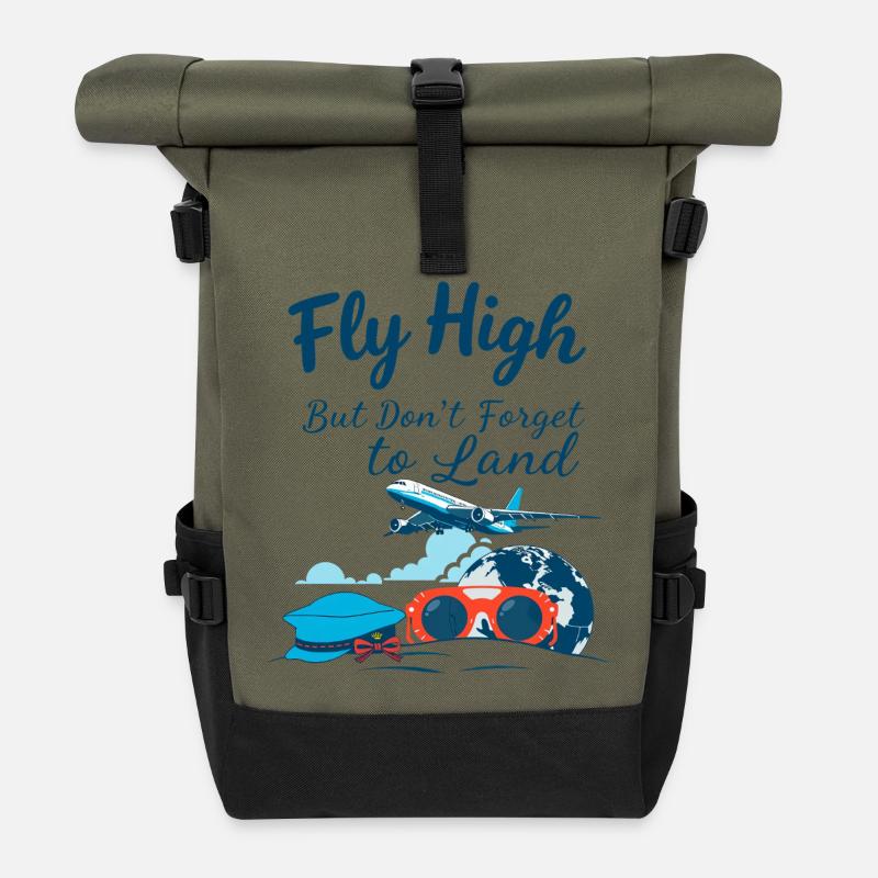 Fly high but don't forget to land - Sac à dos roll top - olive/noir