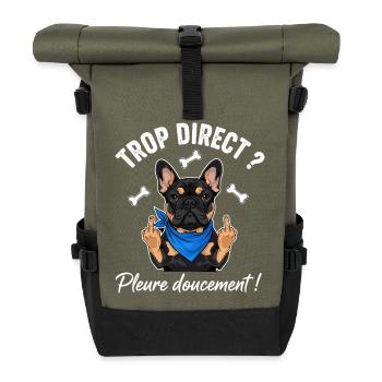 Coole Französische Bulldogge - Rolltop Rucksack - Olive/Schwarz - Vorne