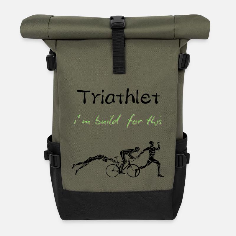 I Am Built For This – Triathlon Motivation Design - Rolltop Rucksack - Olive/Schwarz